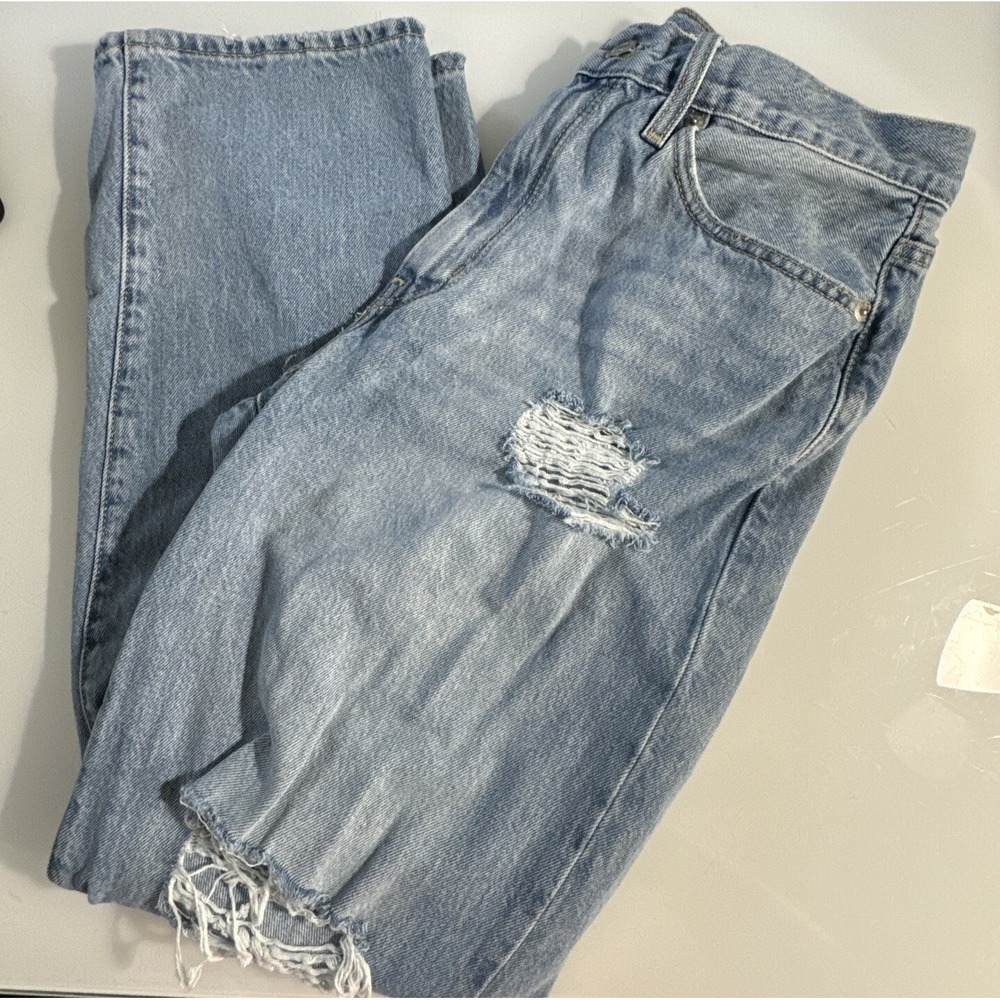 Levis 94 Baggy Jeans Womens 30 X 31 Solid Blue Denim Y2K Distressed